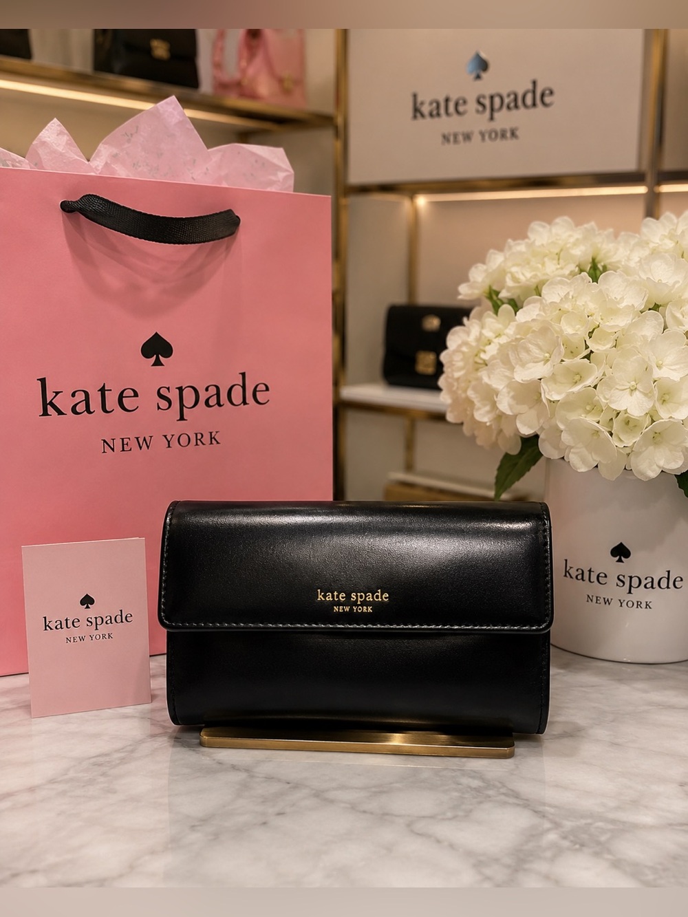 ♠️ Kate Spade New York foldover continental checkbook wallet in smooth black